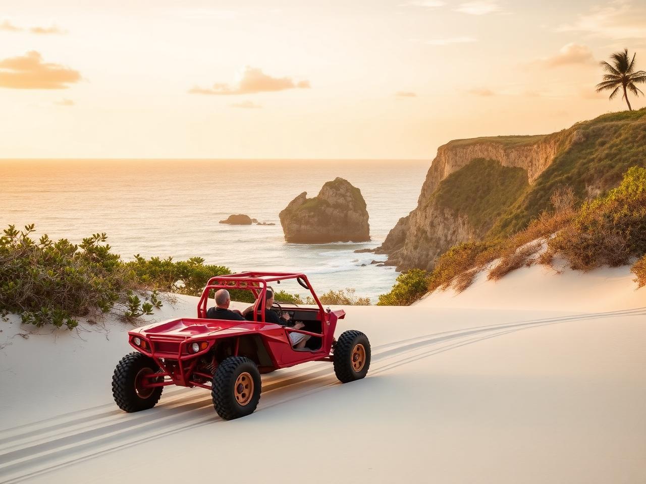 Buggy vermelho nas dunas do litoral de Alagoas
