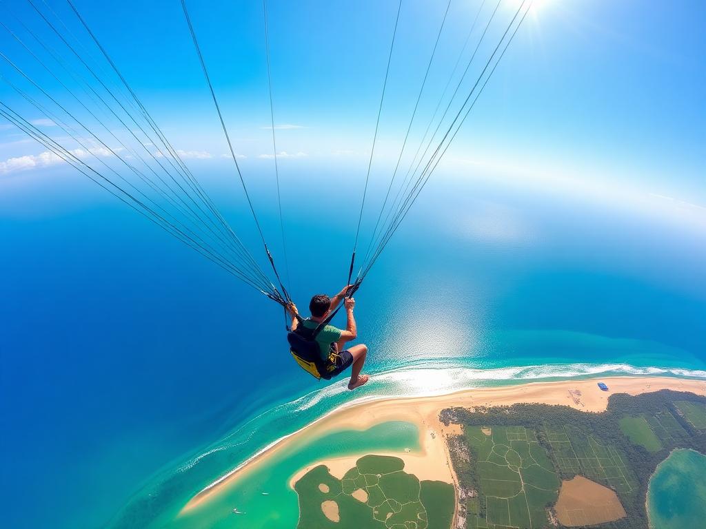 Voo de parapente sobre o litoral de Maceió